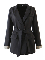 Blazer Veste Femmes à Col Revers avec Manches Longues Unicolore Ceinturé à Lacets avec Poches Fermeture avec Boutonnages