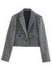 Blazer Veste Femmes Carreaux Taille Haute à Col Revers avec Manches Longues Bicolores avec Poches