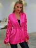 Blazer Veste Femmes en Soie Synthétique à Col Décolleté en V avec Manches Longues à Lacets Coupe Cintrée à Lacets Unicolore