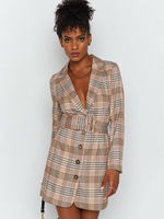 Blazer Veste Imprimé Carreaux Femme à Col Revers avec Manches Longues Coupe Cintrée avec Ceinture Bicolores Robe Blazer Sexy