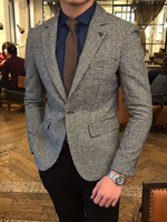 Blazers & Vestes Casual Casual Costumes Plaid Business Casual Grey Café Brown Qualité Men \\ \