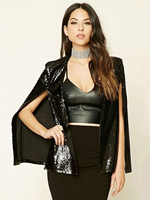 Blazers Capes Femmes en Paillettes Epaulés Courts Unicolore à Col Rond Blazers Capes Femmes