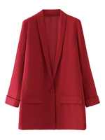 Blazers décontractés pour femmes Blazer en coton à manches longues et col rabattu rouge