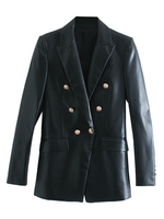 Blazers Femmes à Cuir Synthétique Vernis avec Col Revers avec Manches Longues Fermeture avec Boutonnages Unicolore