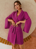 Blazers Femmes Mi-longs à Col Revers avec Boutonnages Coupe Cintrée à Lacets avec Manches Longues Volantes Unicolore