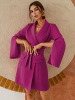 Blazers Femmes Mi-longs à Col Revers avec Boutonnages Coupe Cintrée à Lacets avec Manches Longues Volantes Unicolore