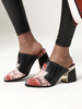 Blcok Heel Mules Rouge Synthétique Cuir Bout Pointu Imprimé Animal Dos Nu Slip On Chaussures