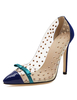 Bleu Chaussures à talons hauts femmes bout pointu arc perlé glisser sur les pompes