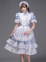 Bleu ciel clair rétro Costumes femmes volants Polyester tunique robe chapeaux Vintage Marie Antoinette Costume 18ème siècle Costume