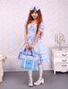 Bleu ciel coton Lolita OP robe et Cape avec des arcs et des volants Déguisements Halloween