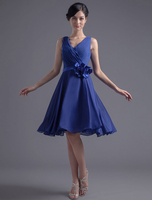 Bleu de demoiselle d’honneur robe fleur dos ouverte courte mousseline de soie robe de mariée