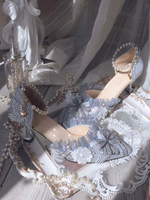 Bleu gris lolita chaussures fleurs dentelle textile talon talon lolita pompes