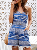 Bleu Imprimé Floral Col V Sans Manches Frange Dos Nu Bretelles Spaghetti Polyester Droite Dété Une Pièce Tenue