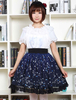 Bleu Lolita Jupe Constellation doux imprimé jupe Lolita avec sa garniture de dentelle noire Déguisements Halloween