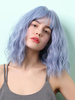 Bleu perruques frisées épaule longueur synthétique perruques avec Blunt Bangs