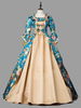 Bleu rétro Costumes femme Marie Antoinette Costume imprimé fleuri volants dentelle Polyester tunique robe rétro Vintage vêtements