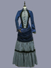 Bleu rétro Costumes femmes rayures volants Polyester tunique robe Marie Antoinette Costume rétro Vintage vêtements