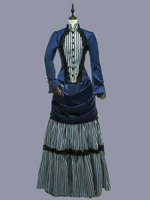 Bleu rétro Costumes femmes rayures volants Polyester tunique robe Marie Antoinette Costume rétro Vintage vêtements