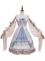 Bleu Sweet Lolita JSK Robe Nude Sans Manches Fleurs Jupes Lolita À Volants