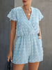 Bleu été Romper col en V manches courtes en coton Mélange droite Salopette