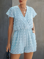 Bleu été Romper col en V manches courtes en coton Mélange droite Salopette