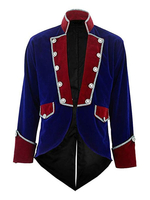 Bleu Vintage Manteau Aristocrat Split Front Boutons Deux Tone Pardessus De Velours Victorien Rétro Costumes Pour Homme