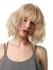 Blond perruques frisées femmes perruques synthétiques avec Blunt Bangs