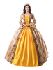 Blond Rétro Costumes À Volants Imprimé Floral Style Victorien Mat Satin Déguisements Halloween Ensemble Les Femmes Robe Vintage Vêtements