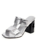 Bloquer le talon Mules Argent ouvert Toe Chaussons Plus Chaussures Femme Taille