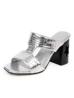 Bloquer le talon Mules Argent ouvert Toe Chaussons Plus Chaussures Femme Taille