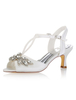 Éblouissante chaussure de mariée en fausse soie ivoire à petits talons avec strass sandales