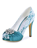 Éblouissante chaussure de mariée en fausse soie vert bleue à talons aigus avec strass escarpins