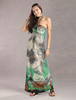 Éblouissante robe maxi bohémienne en rayonne bleu effet impression