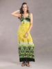 Éblouissante robe maxi multicolore détail impression à bretelles
