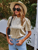 Blouse abricot pour femme avec passepoil extensible col bijou manches courtes Polyester T-shirt décontracté