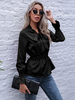 Blouse Chemise Femme Courte à Col Rond à Lacets avec Manches Longues Amples Coupe Cintrée Elastique Bas Evasée