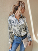 Blouse Chemise Femme Imprimé Courte à Col Revers avec Manches Longues avec Boutons Bicolores