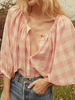 Blouse Chemise Femme Imprimé Décontracté à Col Rond avec Manches Mi-longues Amples Bicolores Blouse Femme