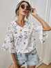 Blouse Chemise Femme Imprimés Fleures Courte à Col V avec Manches Mi-longues Volante Coupe Cintrée Bicolores Blouse Sexy
