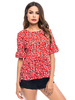 Blouse Chemise Femme Imprimés Fleuries Courte à Col Rond avec Manches Mi-longue Volante Coupe Cintrée Bicolores Bas Evasée Blouse Sexy