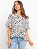 Blouse Chemise Femme Imprimés Léopard Courte à Col Rond avec Manches Courtes Volante Coupe Cintrée Bas Evasée Bicolores Blouse