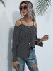 Blouse Chemise Femme Imprimés Rayures avec Bretelles avec Manches Longues avec Epaule Dénudée avec Boutons Bicolores Sexy