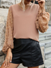 Blouse Chemisier Courte à Col V avec Manches Longues Amples Unicolore