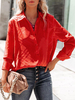 Blouse Chemisier Courte Femme à Col Revers avec Manches Longues avec Boutons Unicolore
