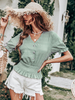 Blouse Chemisier Courte Femme à Col V avec Manches Courtes Amples Coupe Cintrée Bas Evasée Unicolore