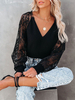 Blouse Chemisier Courte Femme à Col V avec Manches Longues Amples Creusante Unicolore