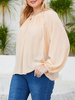 Blouse Chemisier Courte Femme Grande Taille à Col Rond à Lacets avec Manches Longues Amples Unicolore Chemisier