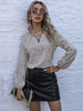 Blouse Chemisier Courte Femme Imprimé à Col Décolleté en V à Lacets avec Manches Longues Amples Bicolores Blouse Sexy