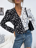 Blouse Chemisier Courte Femme Imprimé à Col V avec Manches Longues Bicolores