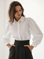 Blouse Chemisier Femme à Col Revers avec Manches Longues Amples Unicolore